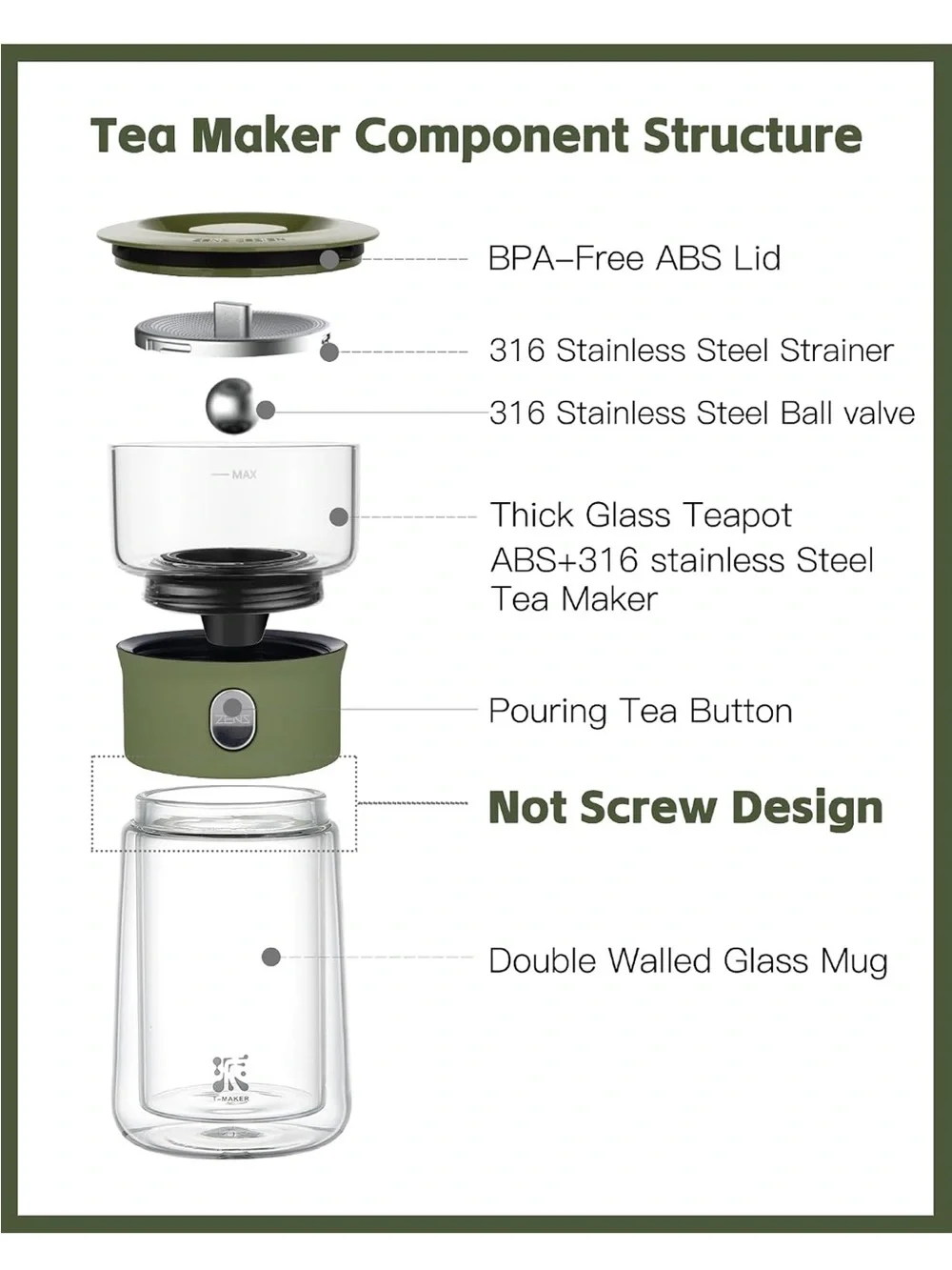 Olive Green Portable Tea Infuser Travel Mug with Carry Case